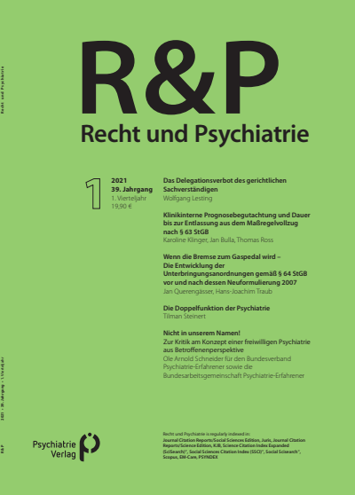 Cover der Ausgabe: Recht & Psychiatrie Jahrgang 39 (2021), Heft 1