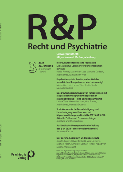 Cover der Ausgabe: Recht & Psychiatrie Jahrgang 39 (2021), Heft 3