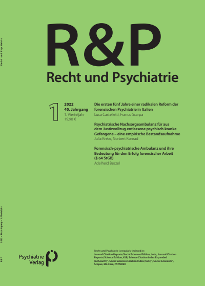 Cover der Ausgabe: Recht & Psychiatrie Jahrgang 40 (2022), Heft 1