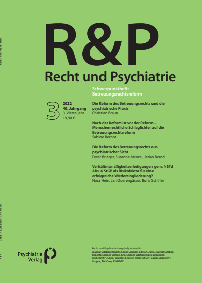 Cover der Ausgabe: Recht & Psychiatrie Jahrgang 40 (2022), Heft 3