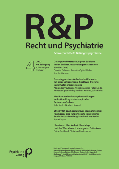 Cover der Ausgabe: Recht & Psychiatrie Jahrgang 40 (2022), Heft 4