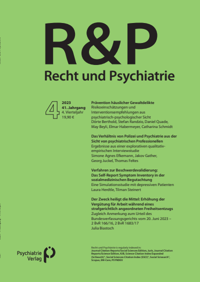Cover der Ausgabe: Recht & Psychiatrie Jahrgang 41 (2023), Heft 4