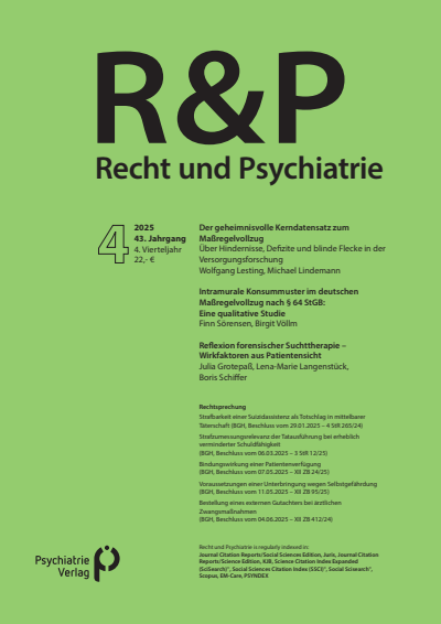 Cover der Ausgabe: Recht & Psychiatrie Jahrgang 43 (2025), Heft 4