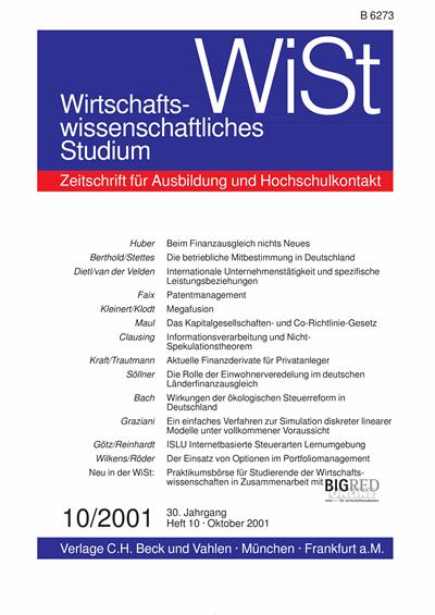 Cover der Ausgabe: WiSt - Wirtschaftswissenschaftliches Studium Jahrgang 30 (2001), Heft 10