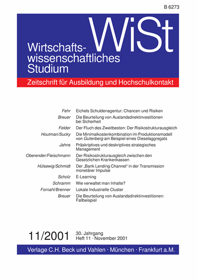 Cover der Ausgabe: WiSt - Wirtschaftswissenschaftliches Studium Jahrgang 30 (2001), Heft 11