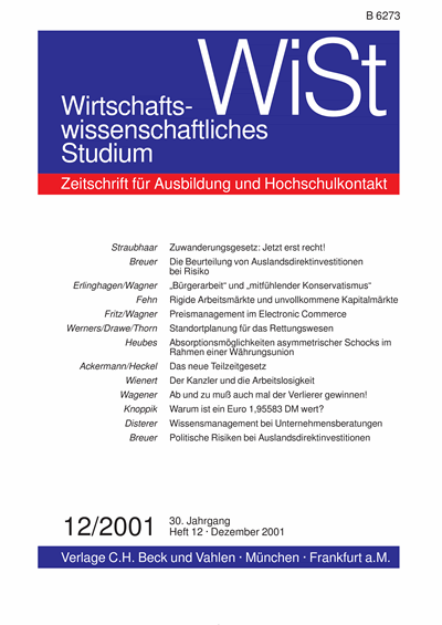 Cover der Ausgabe: WiSt - Wirtschaftswissenschaftliches Studium Jahrgang 30 (2001), Heft 12