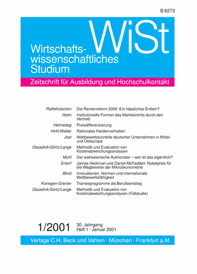 Cover der Ausgabe: WiSt - Wirtschaftswissenschaftliches Studium Jahrgang 30 (2001), Heft 1