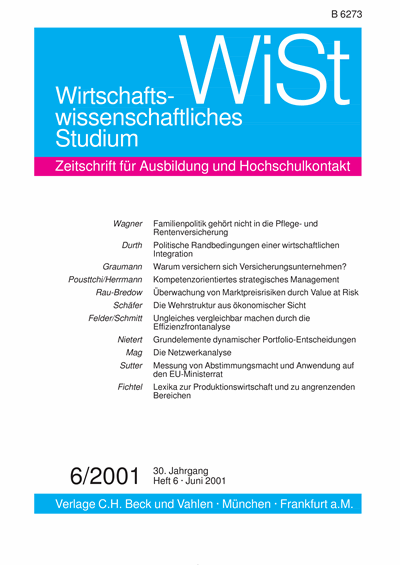 Cover der Ausgabe: WiSt - Wirtschaftswissenschaftliches Studium Jahrgang 30 (2001), Heft 6