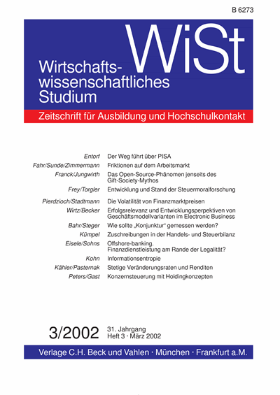 Cover der Ausgabe: WiSt - Wirtschaftswissenschaftliches Studium Jahrgang 31 (2002), Heft 3