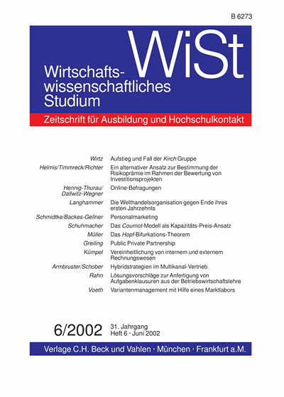 Cover der Ausgabe: WiSt - Wirtschaftswissenschaftliches Studium Jahrgang 31 (2002), Heft 6