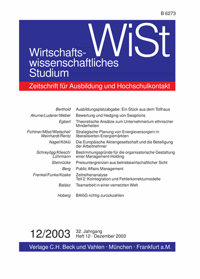 Cover of Volume: WiSt - Wirtschaftswissenschaftliches Studium Volume 32 (2003), Edition 12