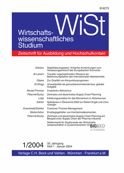 Cover of Volume: WiSt - Wirtschaftswissenschaftliches Studium Volume 33 (2004), Edition 1