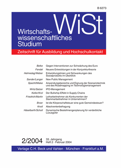 Cover of Volume: WiSt - Wirtschaftswissenschaftliches Studium Volume 33 (2004), Edition 2