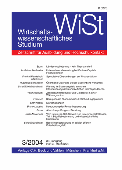Cover of Volume: WiSt - Wirtschaftswissenschaftliches Studium Volume 33 (2004), Edition 3