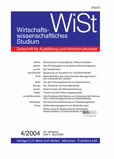 Cover of Volume: WiSt - Wirtschaftswissenschaftliches Studium Volume 33 (2004), Edition 4