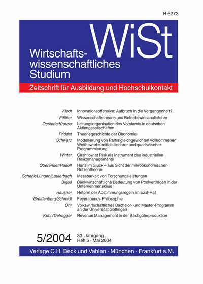 Cover of Volume: WiSt - Wirtschaftswissenschaftliches Studium Volume 33 (2004), Edition 5