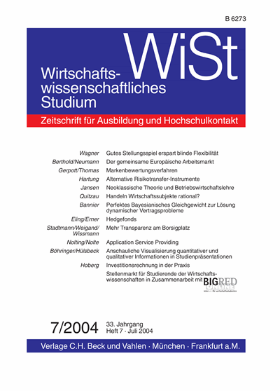 Cover of Volume: WiSt - Wirtschaftswissenschaftliches Studium Volume 33 (2004), Edition 7