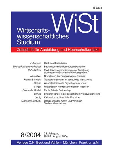 Cover of Volume: WiSt - Wirtschaftswissenschaftliches Studium Volume 33 (2004), Edition 8