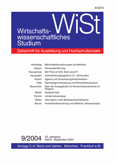 Cover of Volume: WiSt - Wirtschaftswissenschaftliches Studium Volume 33 (2004), Edition 9