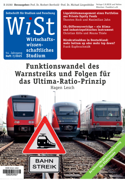 Cover der Ausgabe: WiSt - Wirtschaftswissenschaftliches Studium Jahrgang 54 (2025), Heft 7
