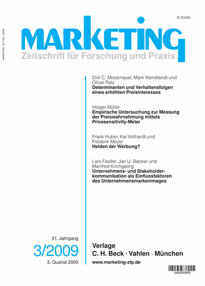 Cover of Volume: Marketing ZFP Volume 31 (2009), Edition 3