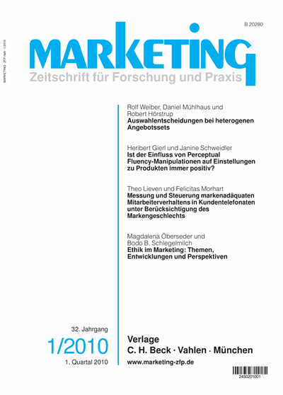Cover of Volume: Marketing ZFP Volume 32 (2010), Edition 1