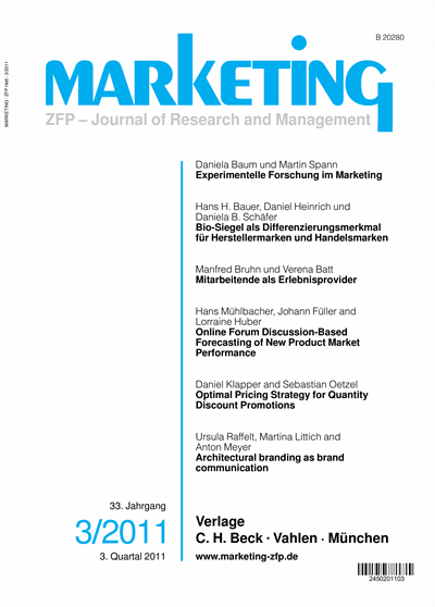 Cover of Volume: Marketing ZFP Volume 33 (2011), Edition 3