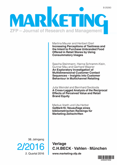 Cover of Volume: Marketing ZFP Volume 38 (2016), Edition 2