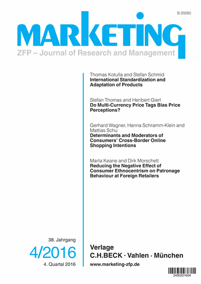 Cover of Volume: Marketing ZFP Volume 38 (2016), Edition 4