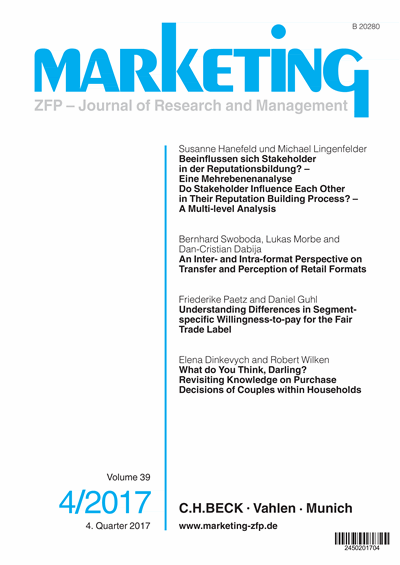 Cover of Volume: Marketing ZFP Volume 39 (2017), Edition 4