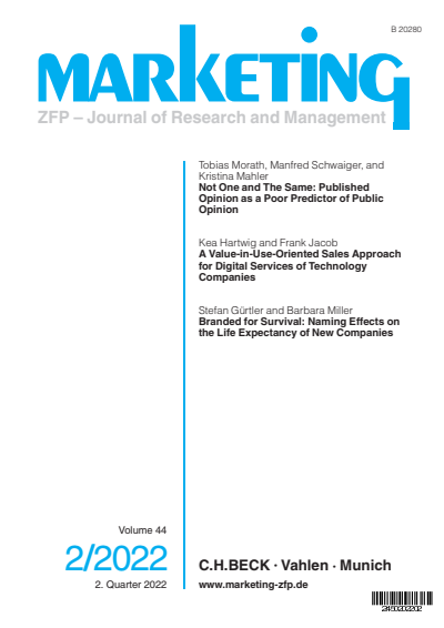 Cover der Ausgabe: Marketing ZFP Jahrgang 44 (2022), Heft 2