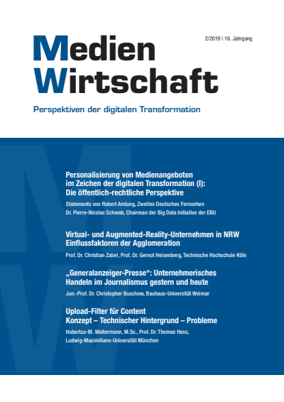 Cover der Ausgabe: MedienWirtschaft Jahrgang 16 (2019), Heft 2