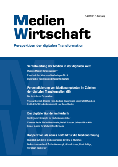 Cover of Volume: MedienWirtschaft Volume 17 (2020), Edition 1