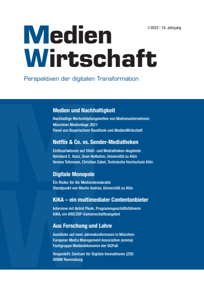 Cover der Ausgabe: MedienWirtschaft Jahrgang 19 (2022), Heft 1