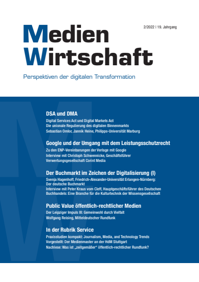 Cover der Ausgabe: MedienWirtschaft Jahrgang 19 (2022), Heft 2