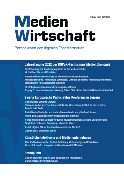 Cover der Ausgabe: MedienWirtschaft Jahrgang 20 (2023), Heft 1