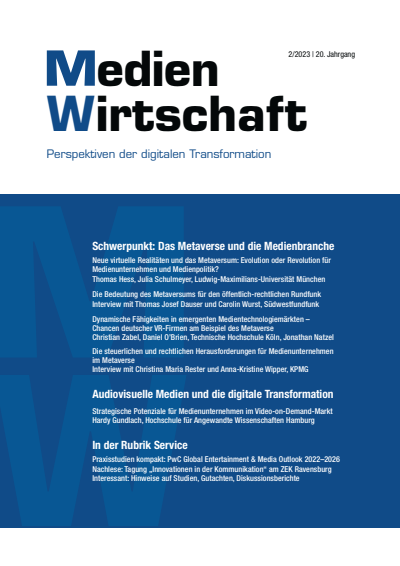 Cover der Ausgabe: MedienWirtschaft Jahrgang 20 (2023), Heft 2