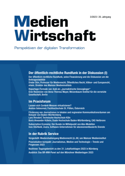 Cover der Ausgabe: MedienWirtschaft Jahrgang 20 (2023), Heft 3