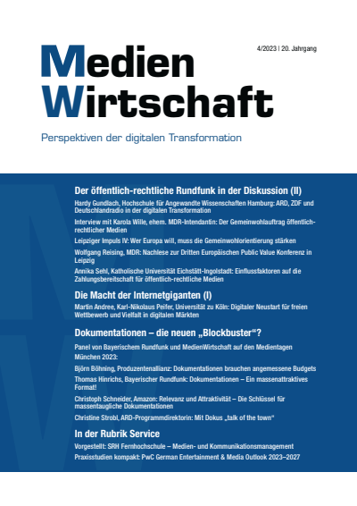 Cover der Ausgabe: MedienWirtschaft Jahrgang 20 (2023), Heft 4