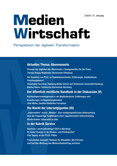 Cover der Ausgabe: MedienWirtschaft Jahrgang 21 (2024), Heft 3