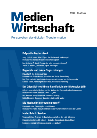 Cover der Ausgabe: MedienWirtschaft Jahrgang 22 (2025), Heft 1