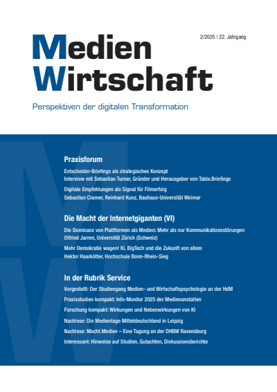 Cover der Ausgabe: MedienWirtschaft Jahrgang 22 (2025), Heft 2