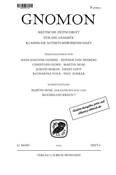 Cover of Volume: Gnomon Volume 87 (2015), Edition 6