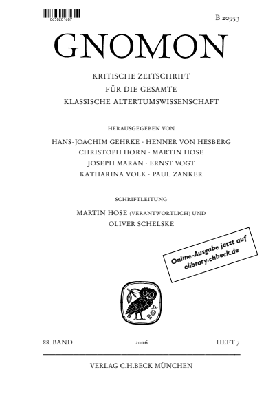 Cover of Volume: Gnomon Volume 88 (2016), Edition 7