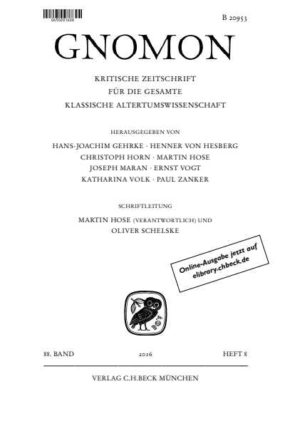 Cover of Volume: Gnomon Volume 88 (2016), Edition 8