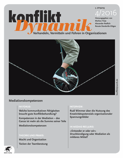Cover der Ausgabe: Konfliktdynamik Jahrgang 5 (2016), Heft 4