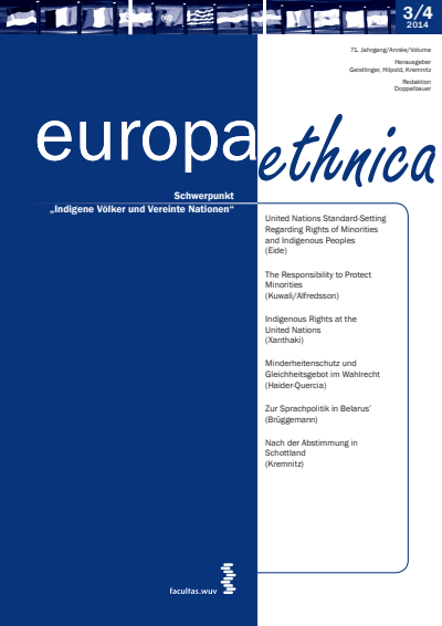 Cover der Ausgabe: europa ethnica Jahrgang 71 (2014), Heft 3-4
