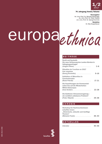 Cover der Ausgabe: europa ethnica Jahrgang 74 (2017), Heft 1-2