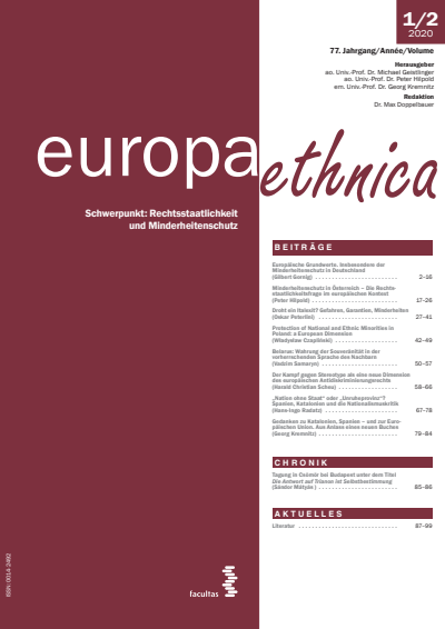 Cover der Ausgabe: europa ethnica Jahrgang 77 (2020), Heft 1-2