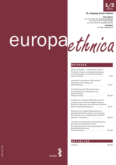 Cover of Volume: europa ethnica Volume 78 (2021), Edition 1-2